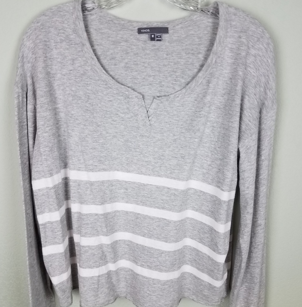 Vince 100% Cotton Gray Striped Tee Size M